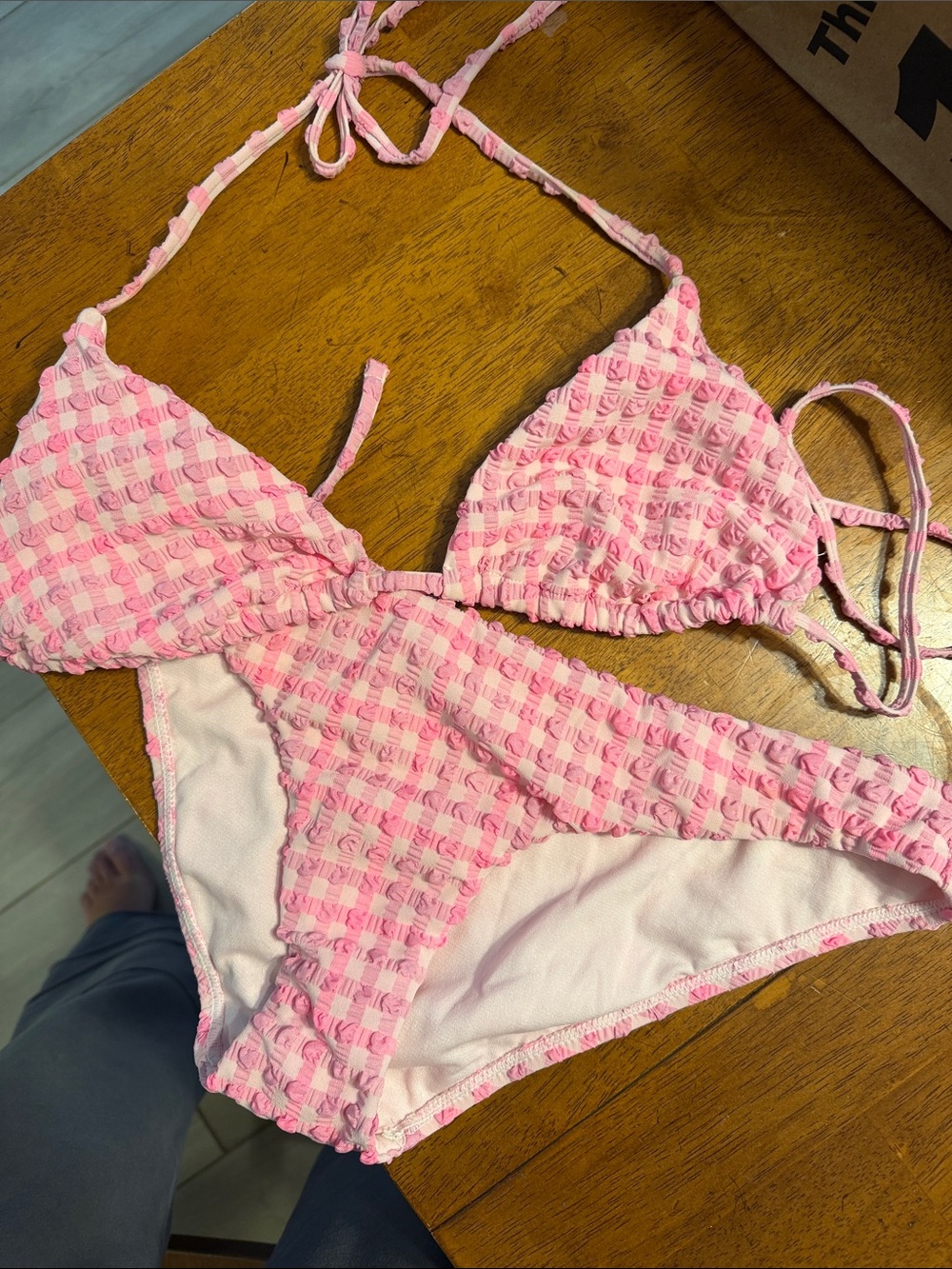 Gianni Bini Light Pink Textured Triangle Bikini Set